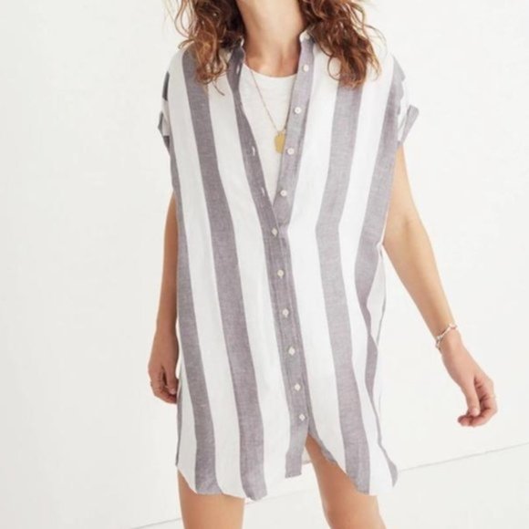 Madewell Maywood Linen Striped Shirtdress Medium - Picture 3 of 5